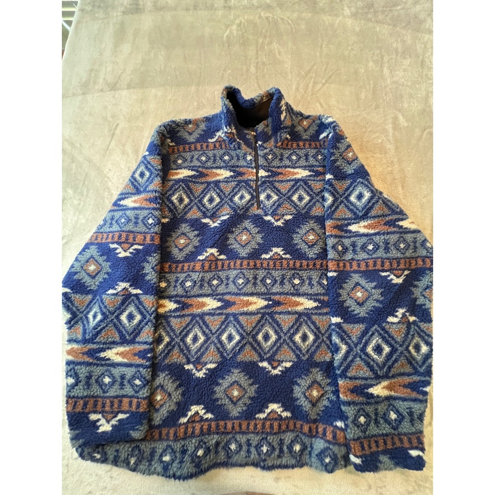 Wrangler Fleece Pullover Womens XL Blue Aztec Sherpa Quarter Zip